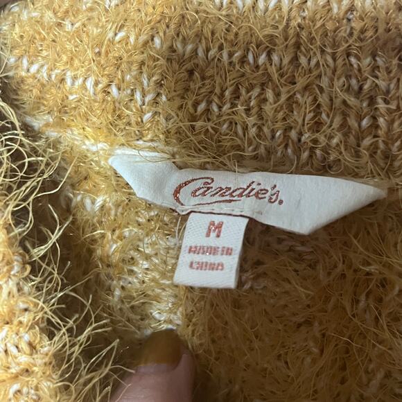 Candie's Sweater Mustard Gold Fuzzy Mock Neck Y2K Grunge Punk Cozy Comfy Mod M - Picture 4 of 6
